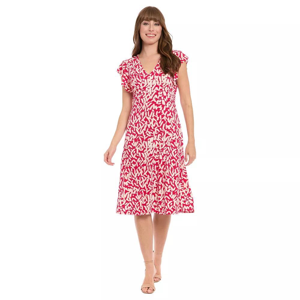 Women's London Times Ruffle Sleeve Print Midi Dress, Size: 4, Red Product Image