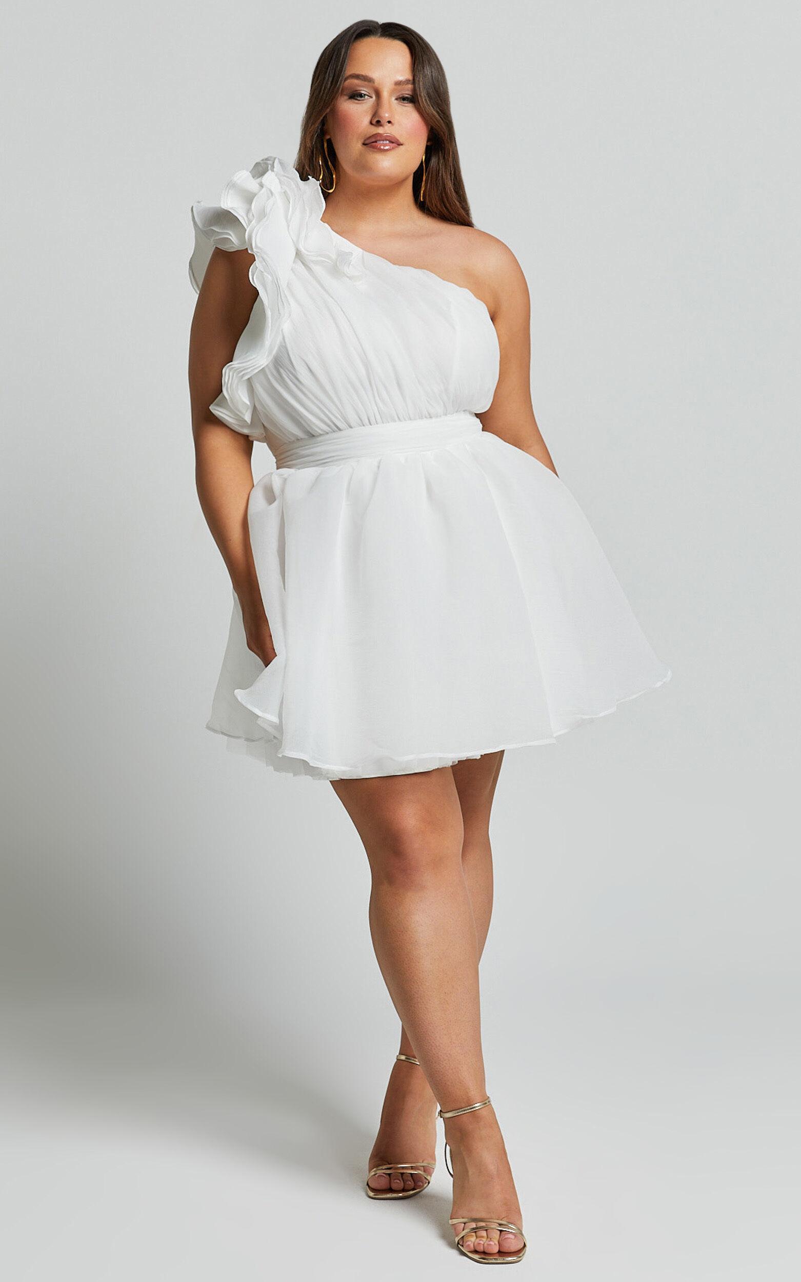 Avriella Mini Dress - One Shoulder Detail Fit & Flare in Ivory Product Image