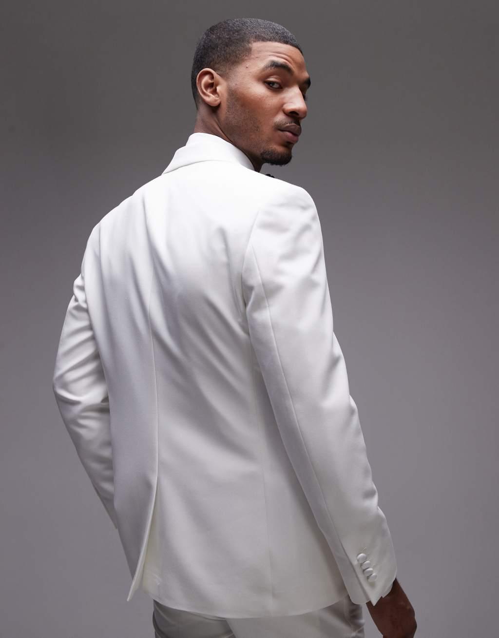 Topman slim tux suit jacket in white Product Image