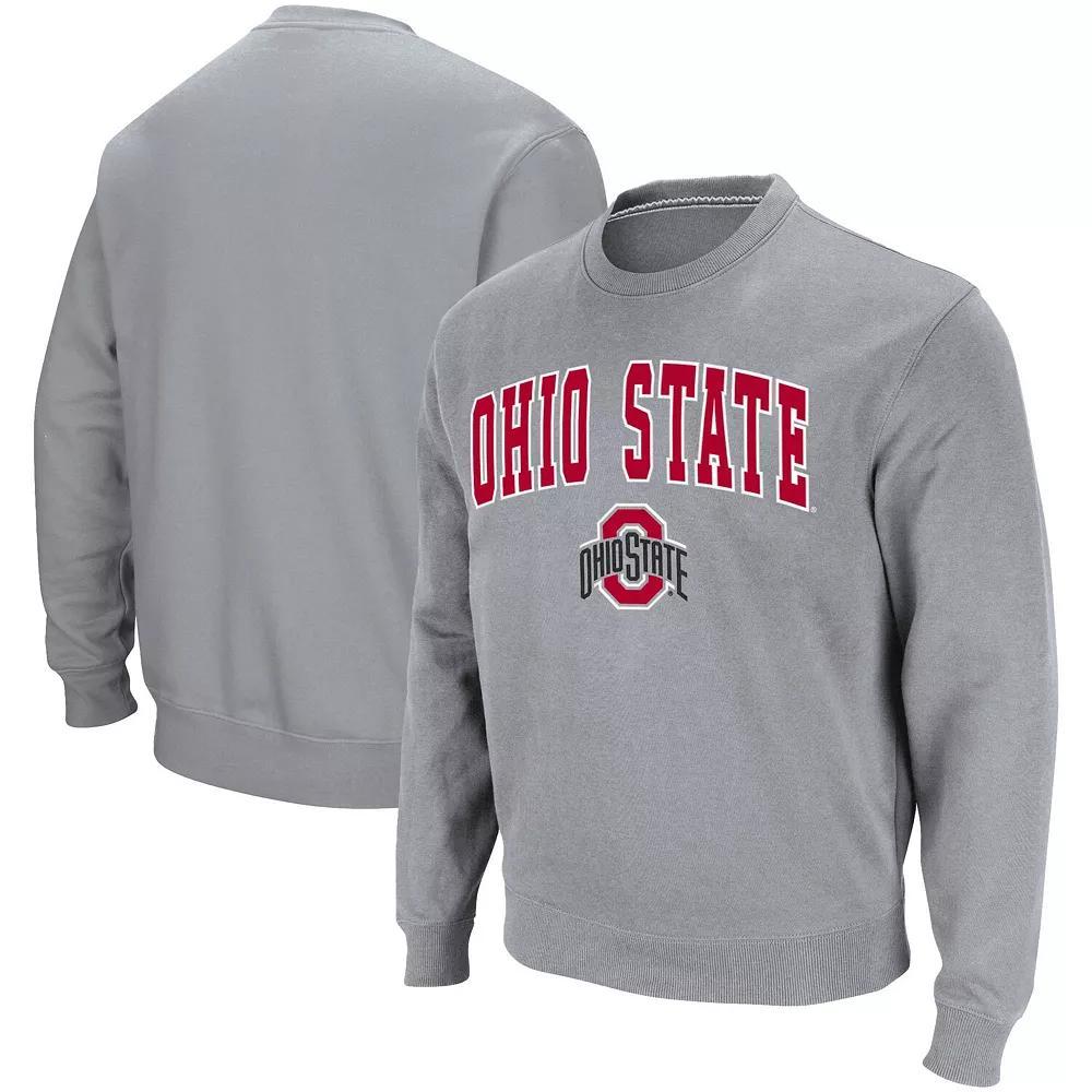 Men's Colosseum Heathered Gray Ohio State Buckeyes Team Arch & Logo Tackle Twill Pullover Sweatshirt,  Product Image