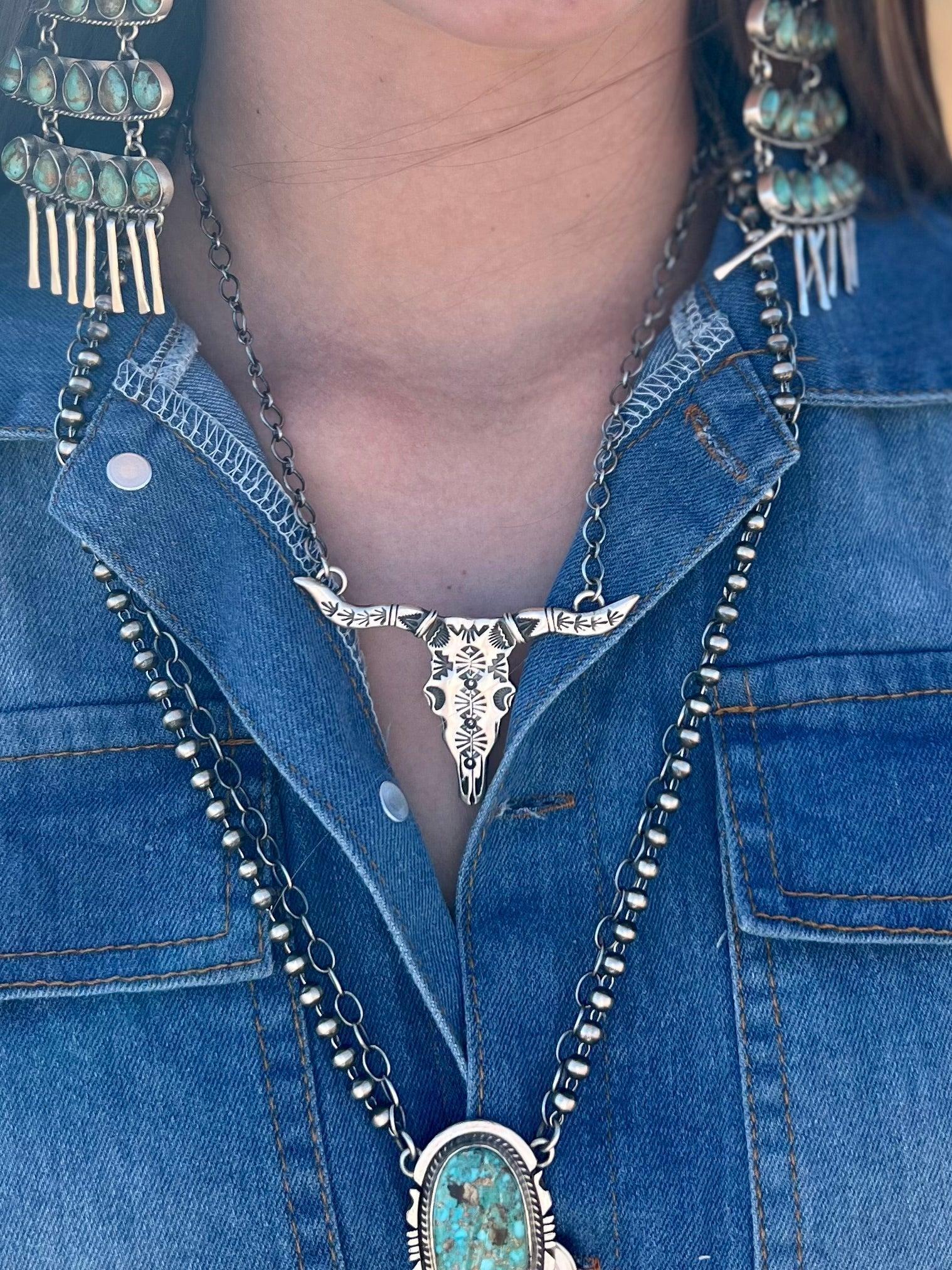 Texas Walker Longhorn Navajo Handcrafted Sterling Necklace Product Image