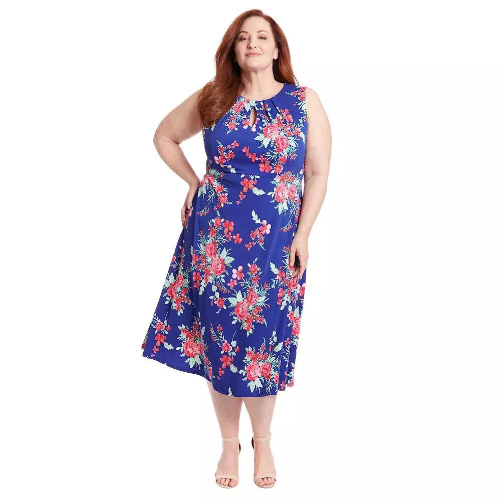Plus Size London Times Keyhole Midi Dress, Women's, Size: 22 W, Blue Pink Product Image