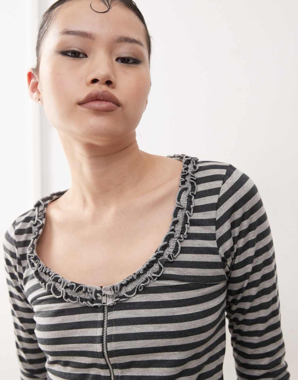 Motel Ethel zip striped cardigan in gray/black Product Image