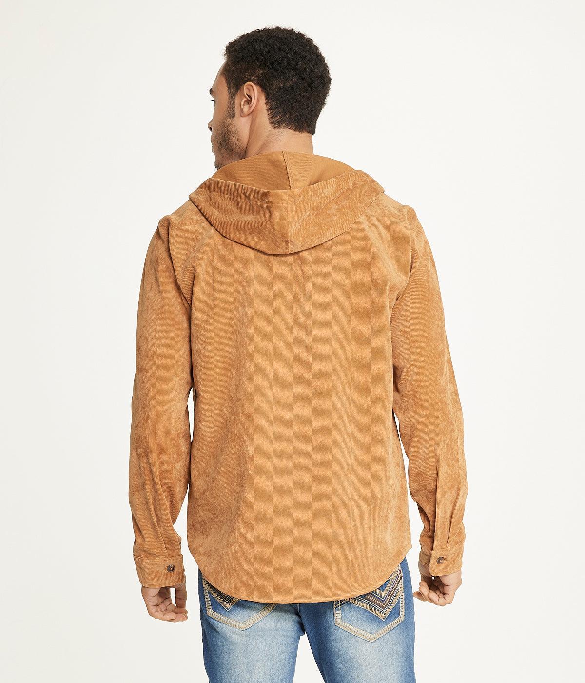 Men's Long Sleeve Corduroy Hooded Shirt Jacket Product Image