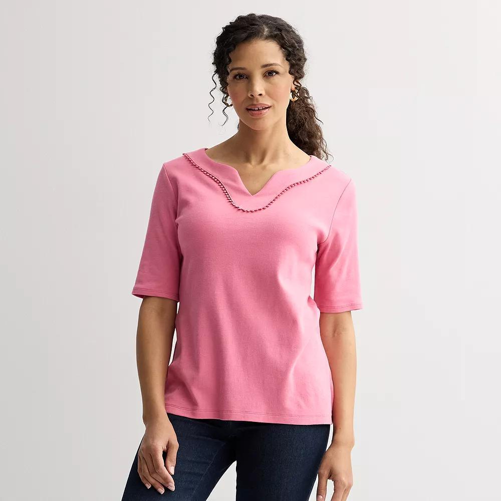 Women's Croft & Barrow® Bobble Trim Splitneck Elbow Sleeve Top, Size: XXL, Pinkberry Product Image