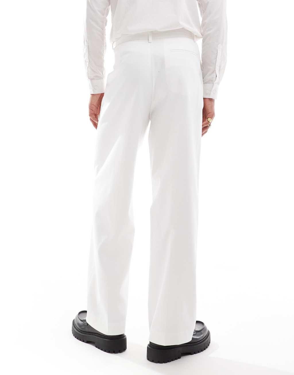 ASOS DESIGN wide fit suit pants in white Product Image