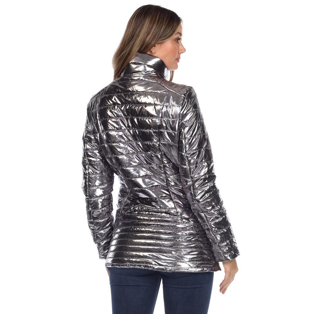 Women's Metallic Puffer Coat Silver Medium - White Mark Product Image