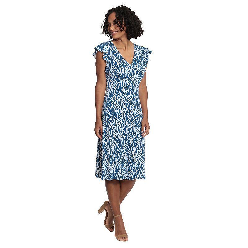 London Times Petite Printed Flutter-Sleeve Dress - Navy Product Image