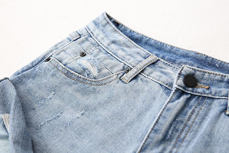 Low Rise Washed Denim Shorts Product Image