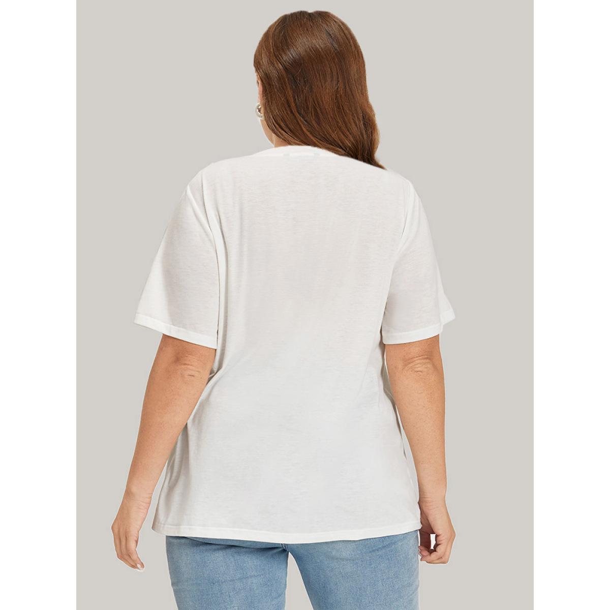 Plus Size Cactus & Letter Print Crew Neck T-shirt White Women Casual Printed Landscape Dailywear T-shirts BloomChic 28/5X Product Image