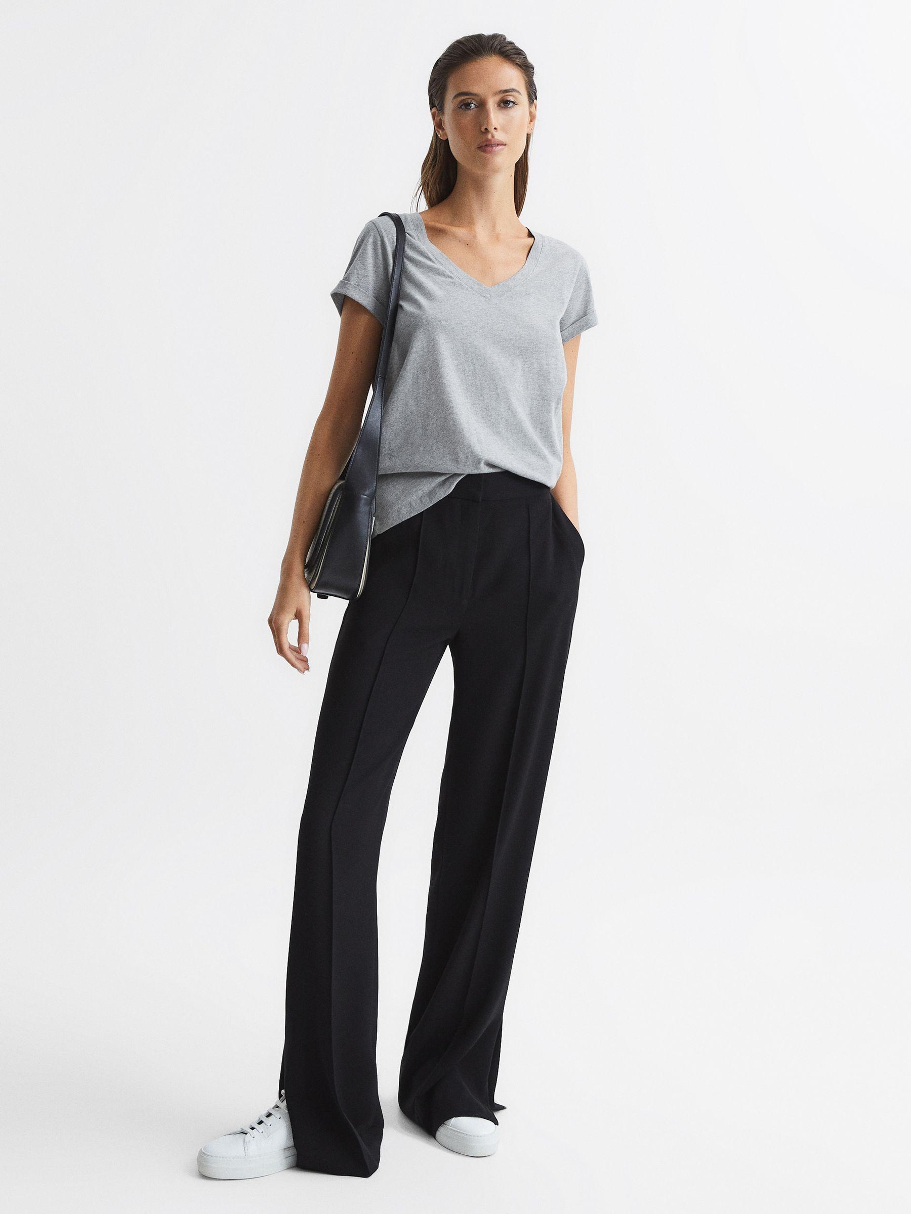 Cotton-Jersey V-Neck T-Shirt in Grey Product Image