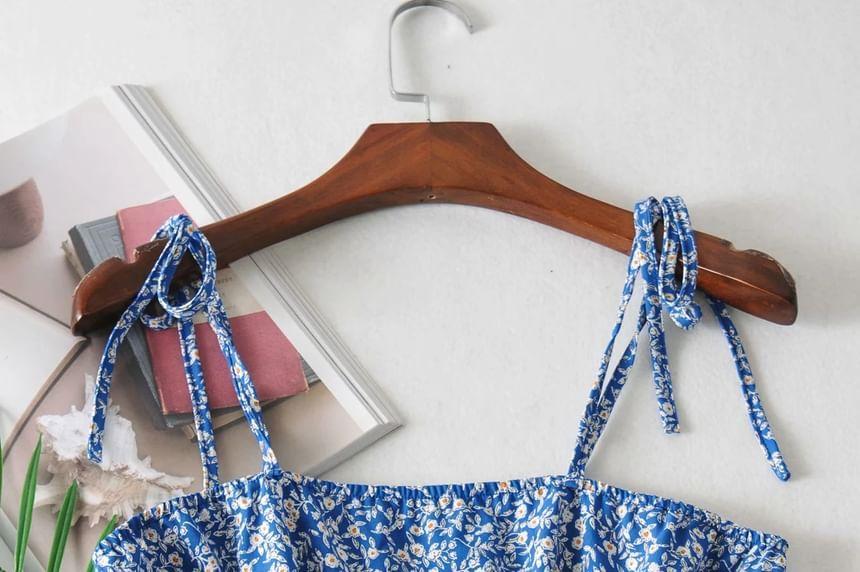 Spaghetti Strap Floral Ruffle Tie-Waist Romper Product Image