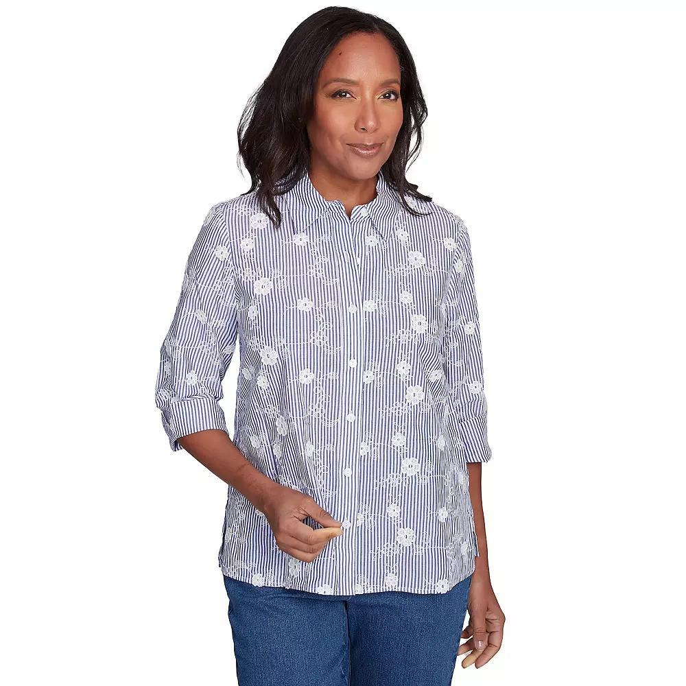 Petite Alfred Dunner Striped Breezy Floral Applique Top, Women's,  Product Image