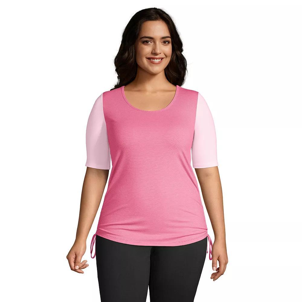 Plus Size Lands' End Power Performance Solid Drawstring Top, Women's, Size: 2XL, Pink Stripe Mix Product Image