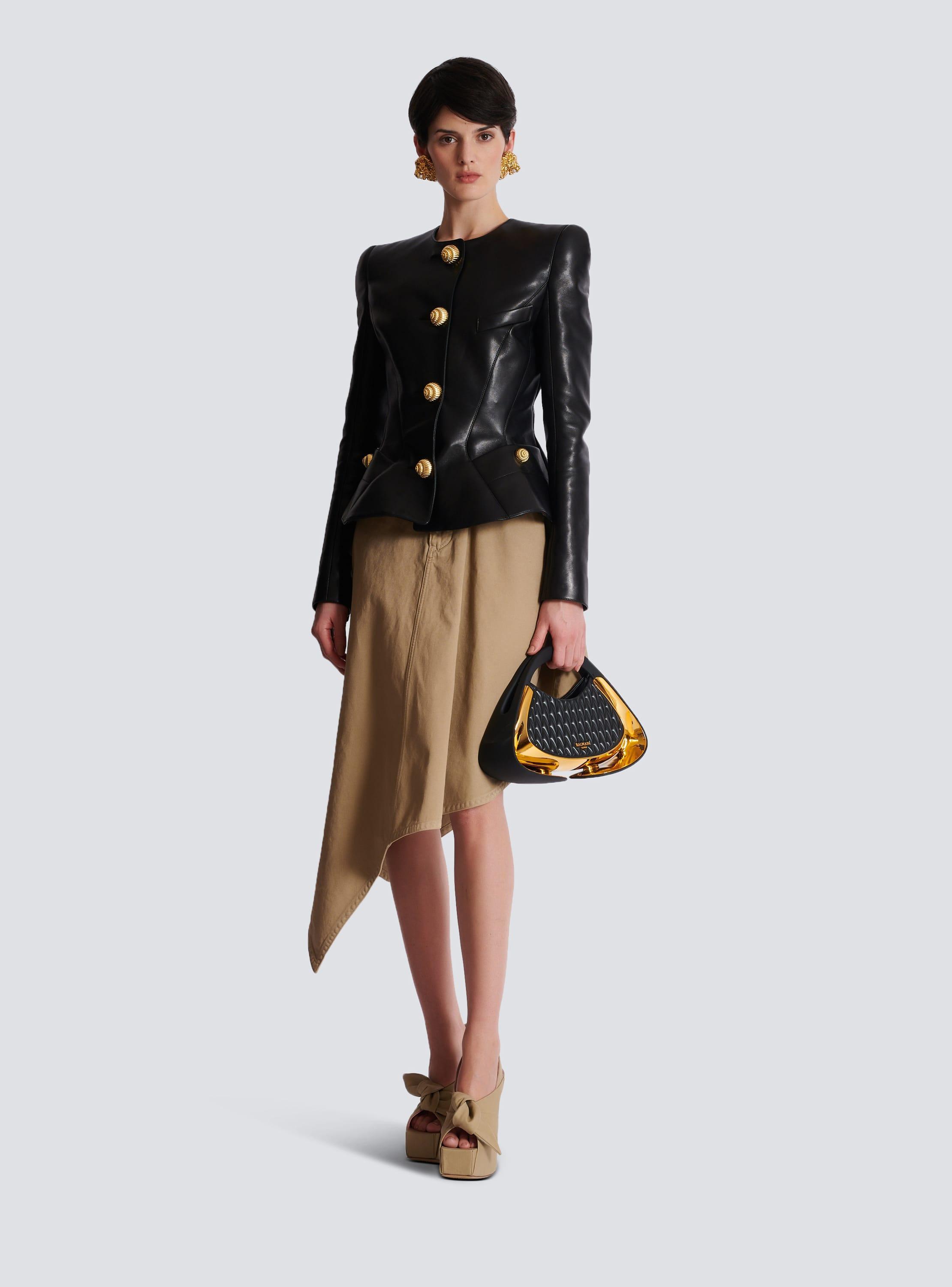 Asymmetrical pleated skirt in cotton canvas Product Image