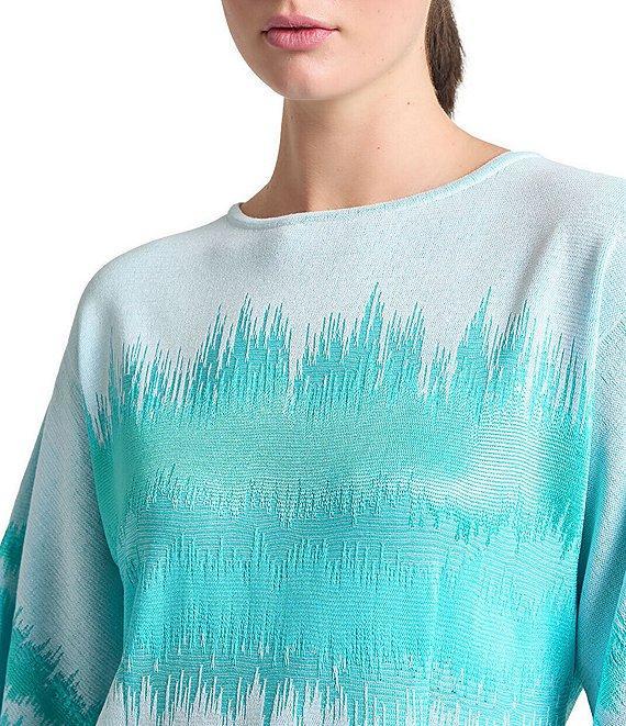 Ming Wang Knit Wavelength Boat Neck Drop Shoulder Elbow Flutter Sleeve Tunic Product Image
