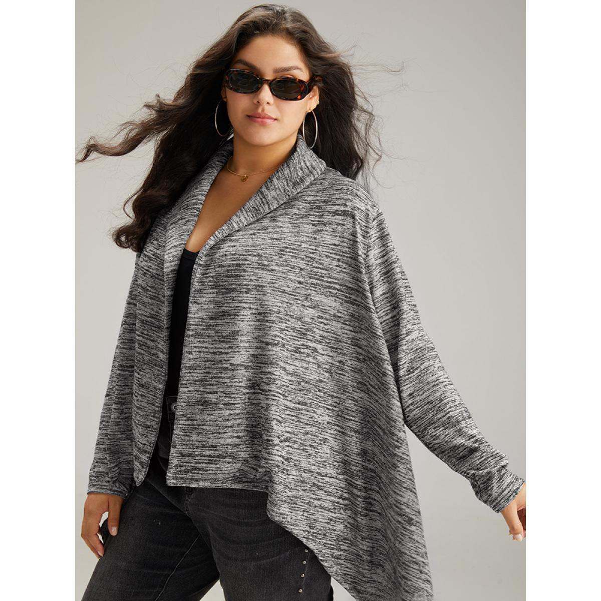 Plus Size Supersoft Essentials Solid Heather Asymmetrical Hem Kimono Women Gray Casual Texture Dailywear Kimonos BloomChic 30/6X Product Image