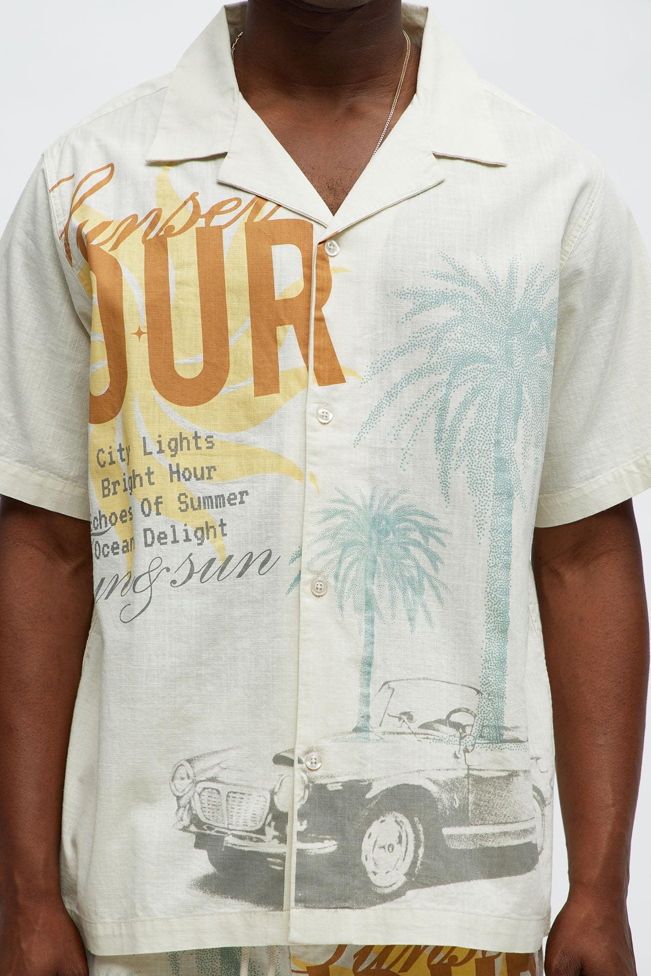 Sunset Hour Short Sleeve Button Up Shirt - Cream Product Image