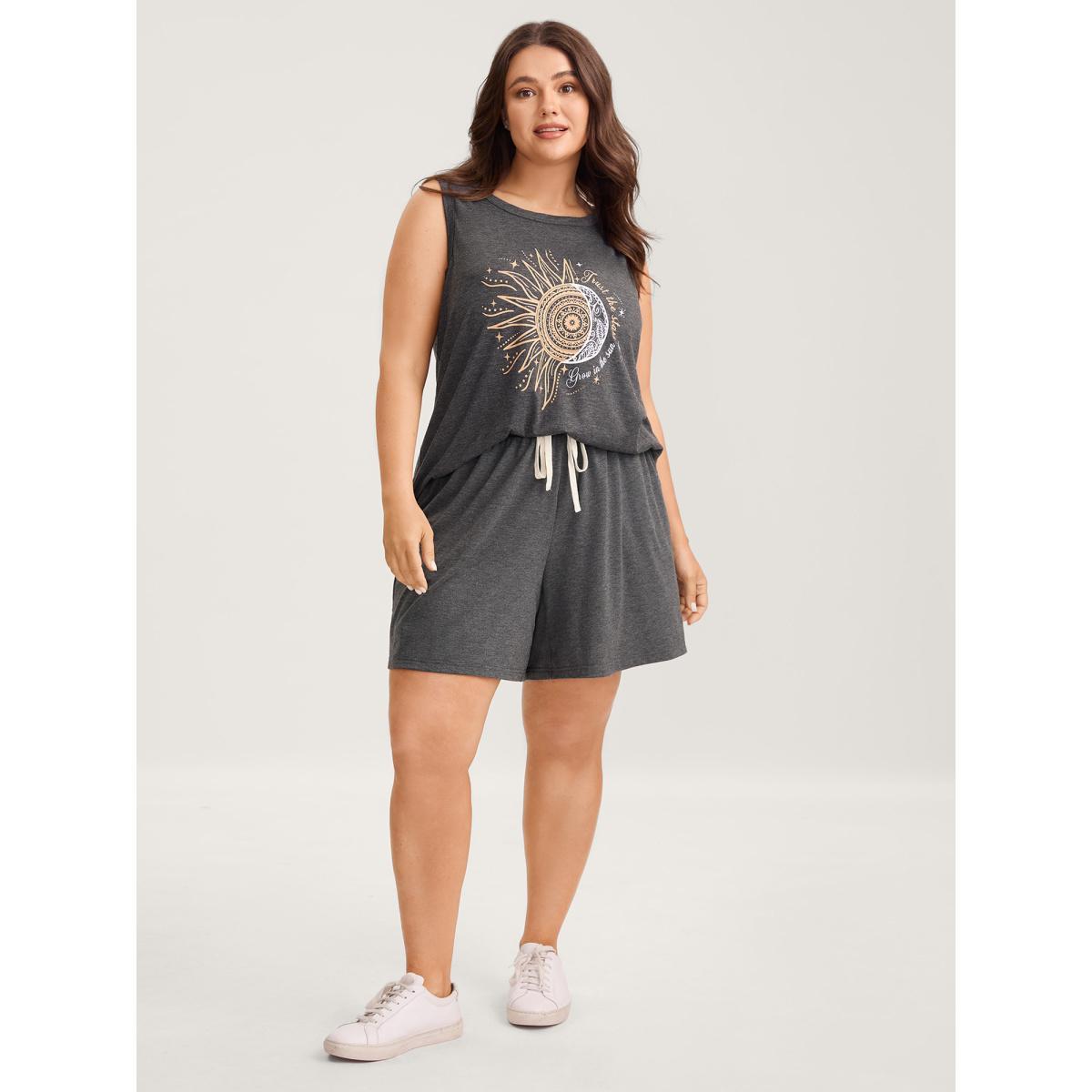 Plus Size Supersoft Contrast Drawstring Mixed Knit Shorts Women DimGray Leisure Drawstring Straight Leg Casual Shorts BloomChic 26/4X Product Image