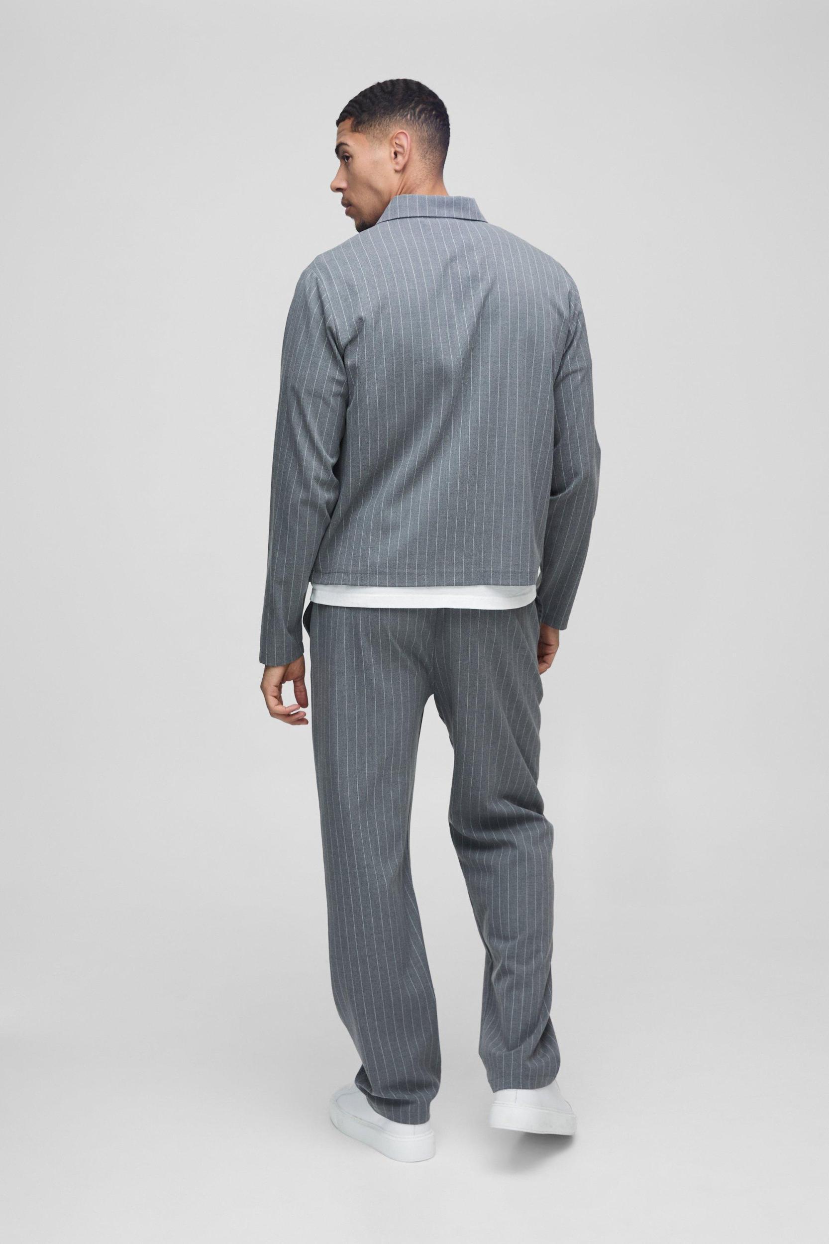 Slim Fit Pinstripe Pants | boohooMAN USA Product Image