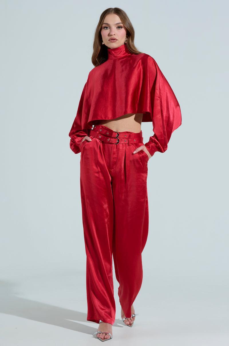 FEELIN THE LOVE BELTED SATIN TROUSER Product Image