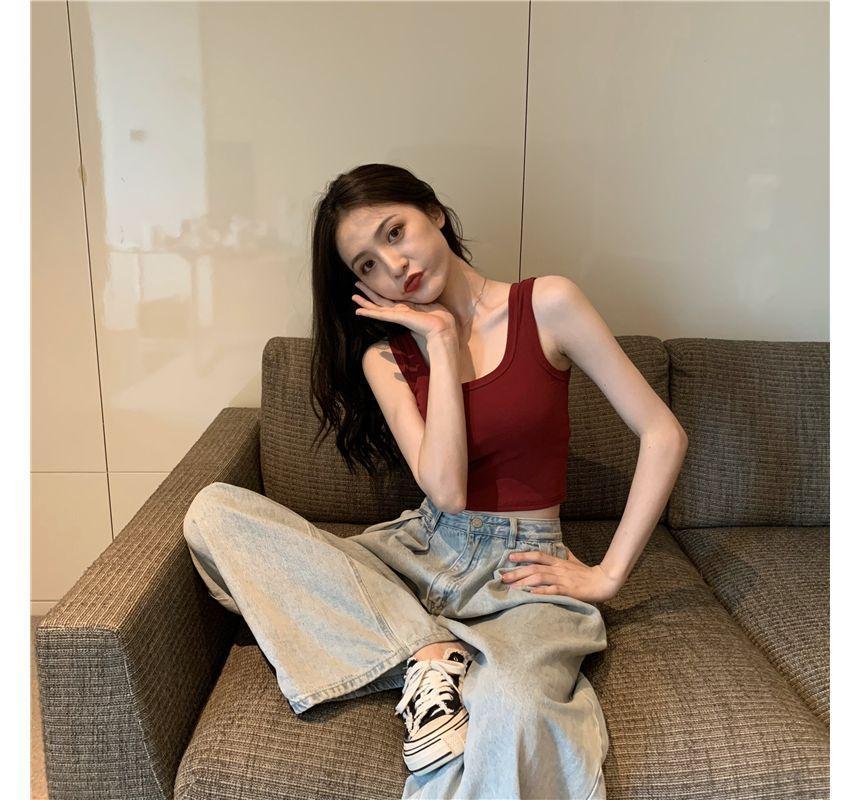 Square Neck Plain Crop Tank Top Product Image