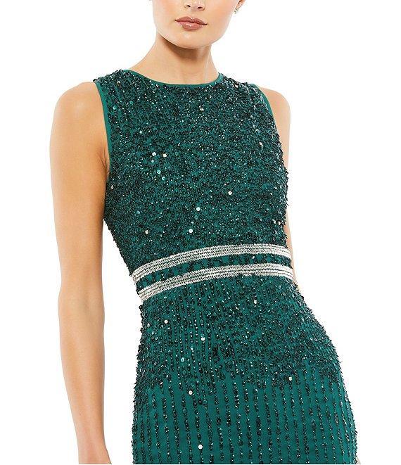 Mac Duggal Sleeveless Sequined Chiffon Midi Dress Product Image