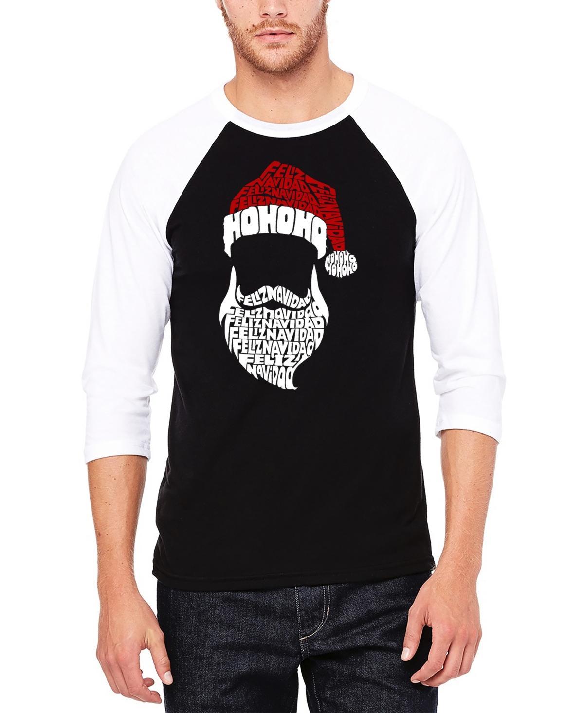 La Pop Art Mens Feliz Navidad Santa Claus Raglan Baseball Word Art T-Shirt - Grey Product Image