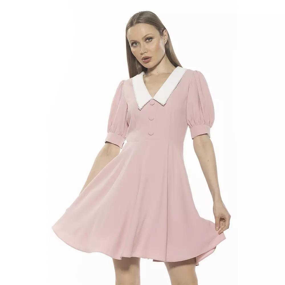 Women's ALEXIA ADMOR Carys Dropped Collar Puff Sleeve Fit And Flare Dress,  Product Image