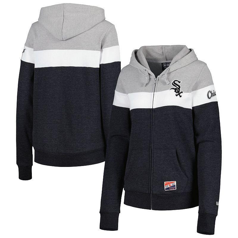 Womens New Era Heather Black Chicago White Sox Colorblock Full-Zip Hoodie Jacket Product Image