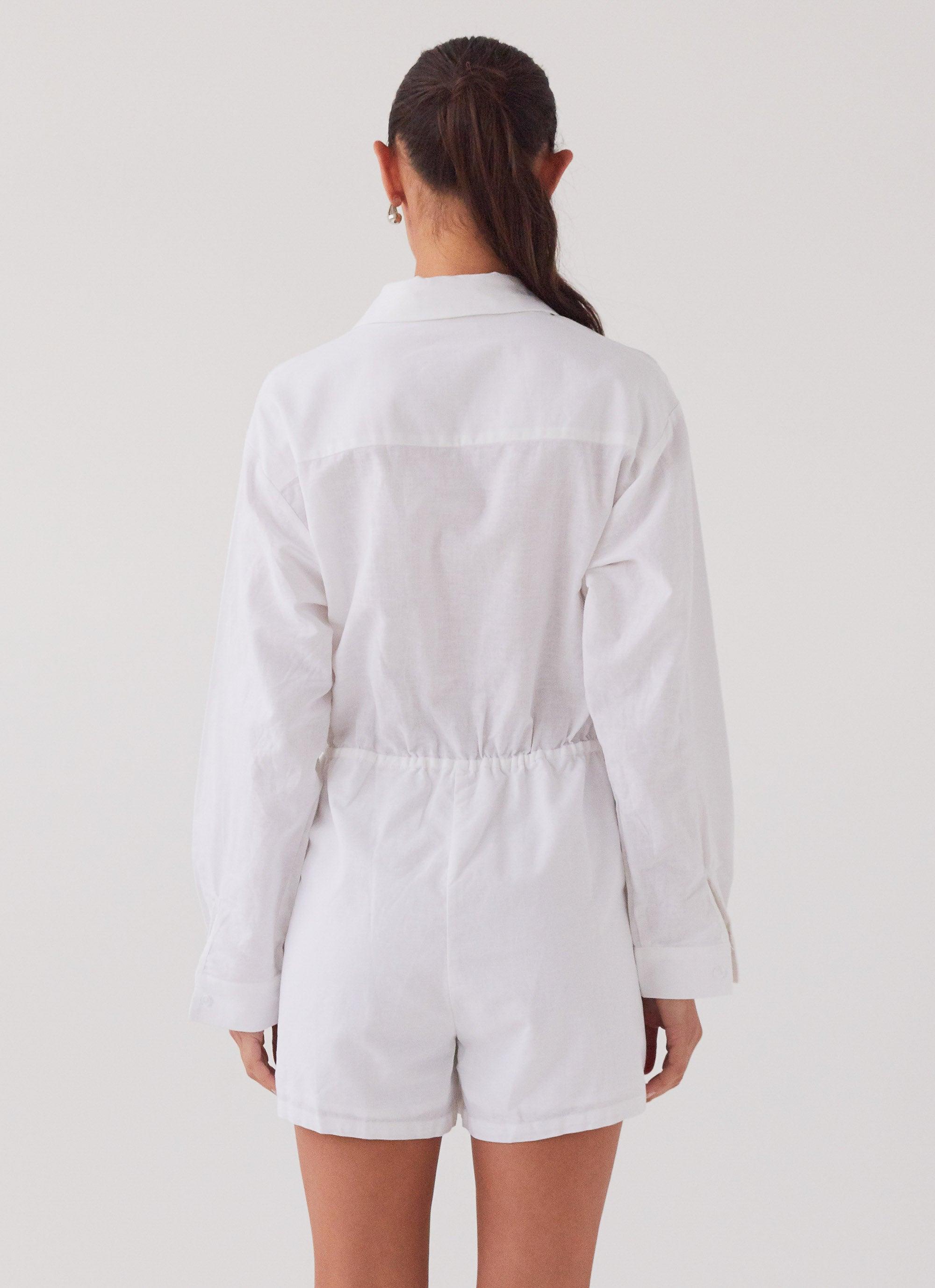 Unwind Linen Shirt Playsuit - White Product Image