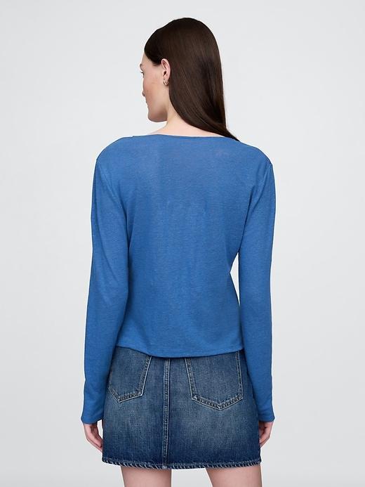 Linen-Blend Tie-Front Cardigan Product Image