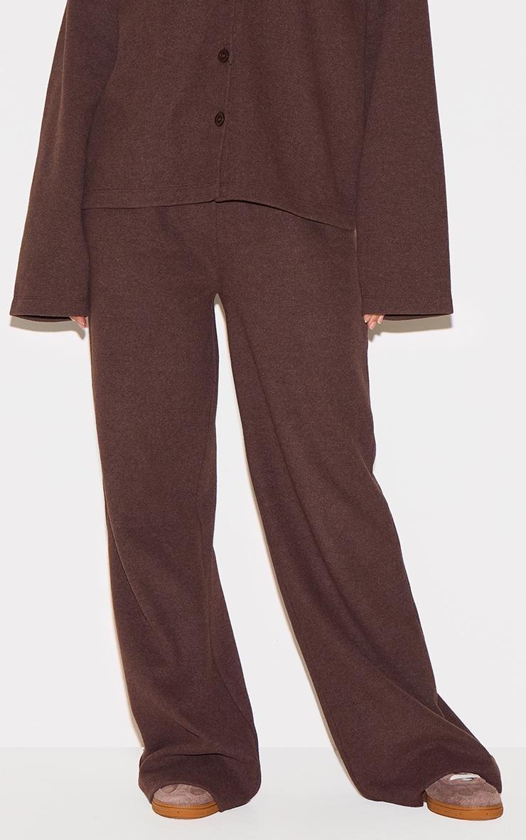 Brown Heavy Brushed Rib Slouchy Wide Leg Pants Product Image