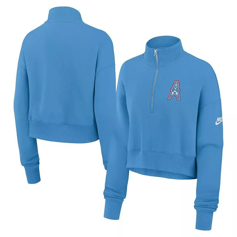 Women's Nike Light Blue Tennessee Titans Oilers Throwback Rewind Phoenix Cropped Half-Zip Sweatshirt, Size: XS Product Image