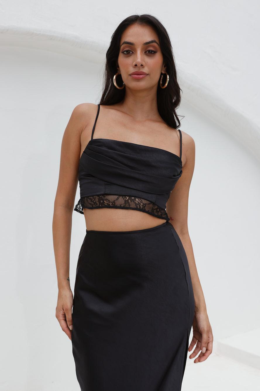 Lavishness Satin Maxi Skirt Black Product Image