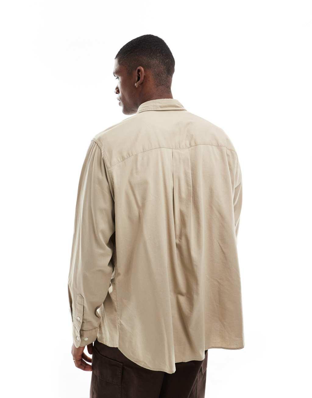 Jack & Jones oversized cotton shirt in beige Product Image