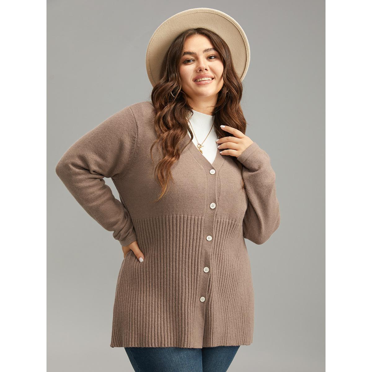 Plus Size Supersoft Essentials Plain Button Up Texture Cardigan Rouge Women Casual Loose Long Sleeve Dailywear Cardigans BloomChic 30/6X Product Image