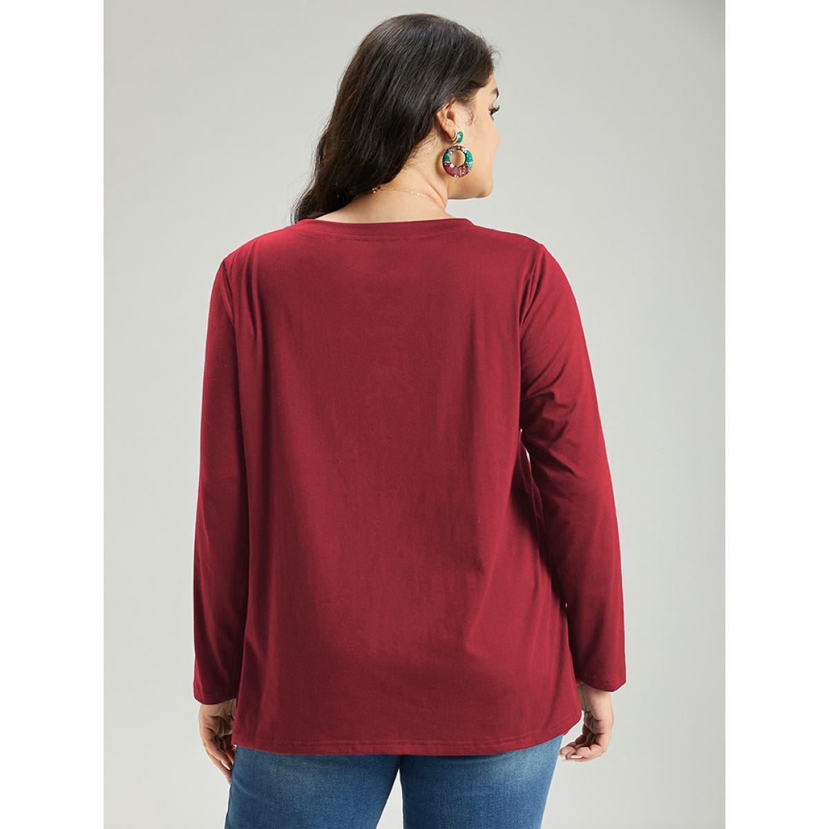 Plus Size Christmas Trees Letter Print Round Neck T-shirt Raspberry Women Casual Printed Christmas Festival-Christmas T-shirts BloomChic 18-20/2X Product Image