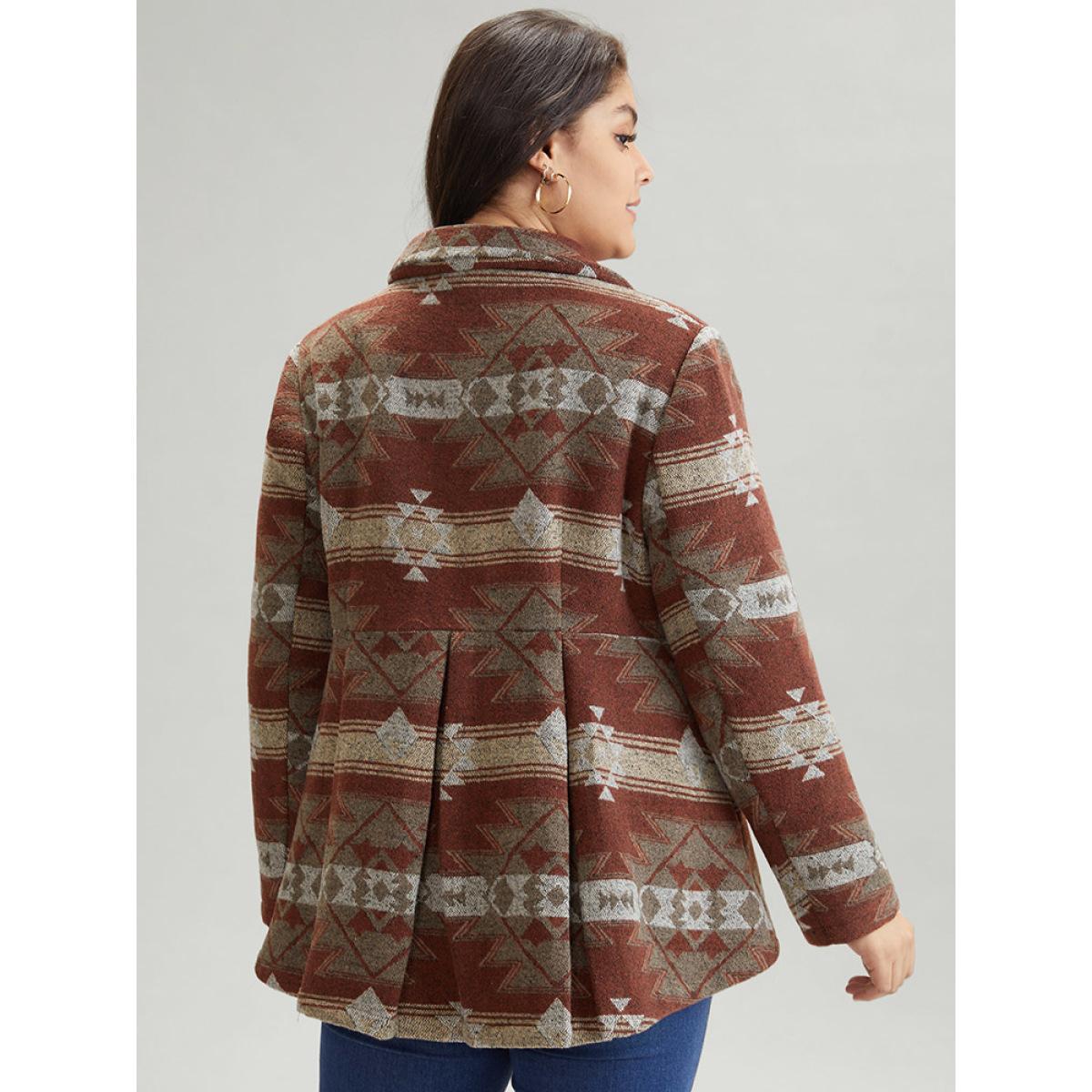 Plus Size Geometric Boho Print Pleated Pocket Coat Women Multicolor Casual Lined Ladies Dailywear Winter Coats BloomChic 28/5X Product Image