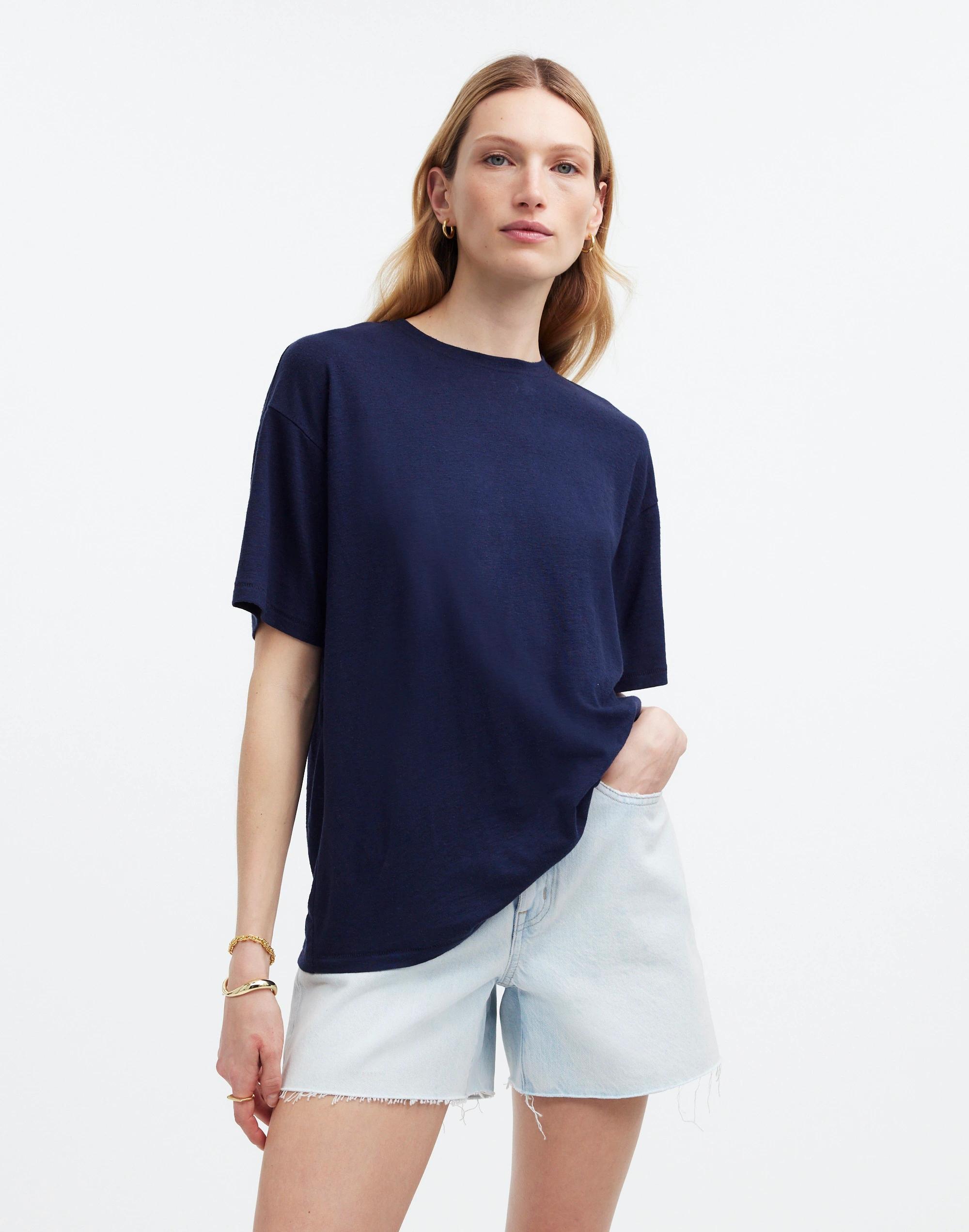 Linen-Blend Crewneck Oversized Tee Product Image