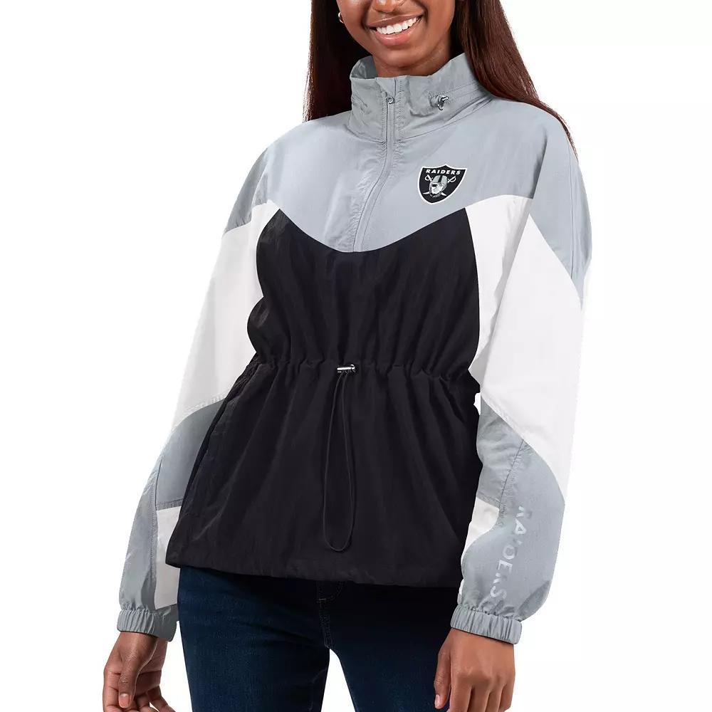 Women's G-III 4Her by Carl Banks Black/Silver Las Vegas Raiders Tie Breaker Lightweight Quarter-Zip Jacket, Size: XL, Lvr Black Product Image