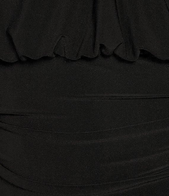 Betsy & Adam Beaded Boat Neck Long Sleeves Shirred Bodice Sheath Dress Product Image