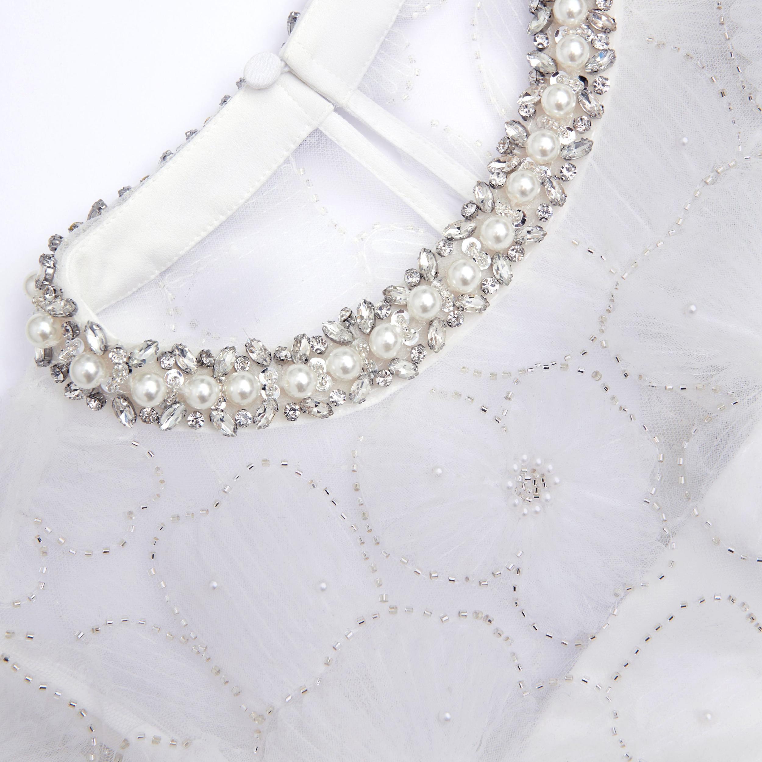White Embellished Tulle Tiered Midi Dress Product Image