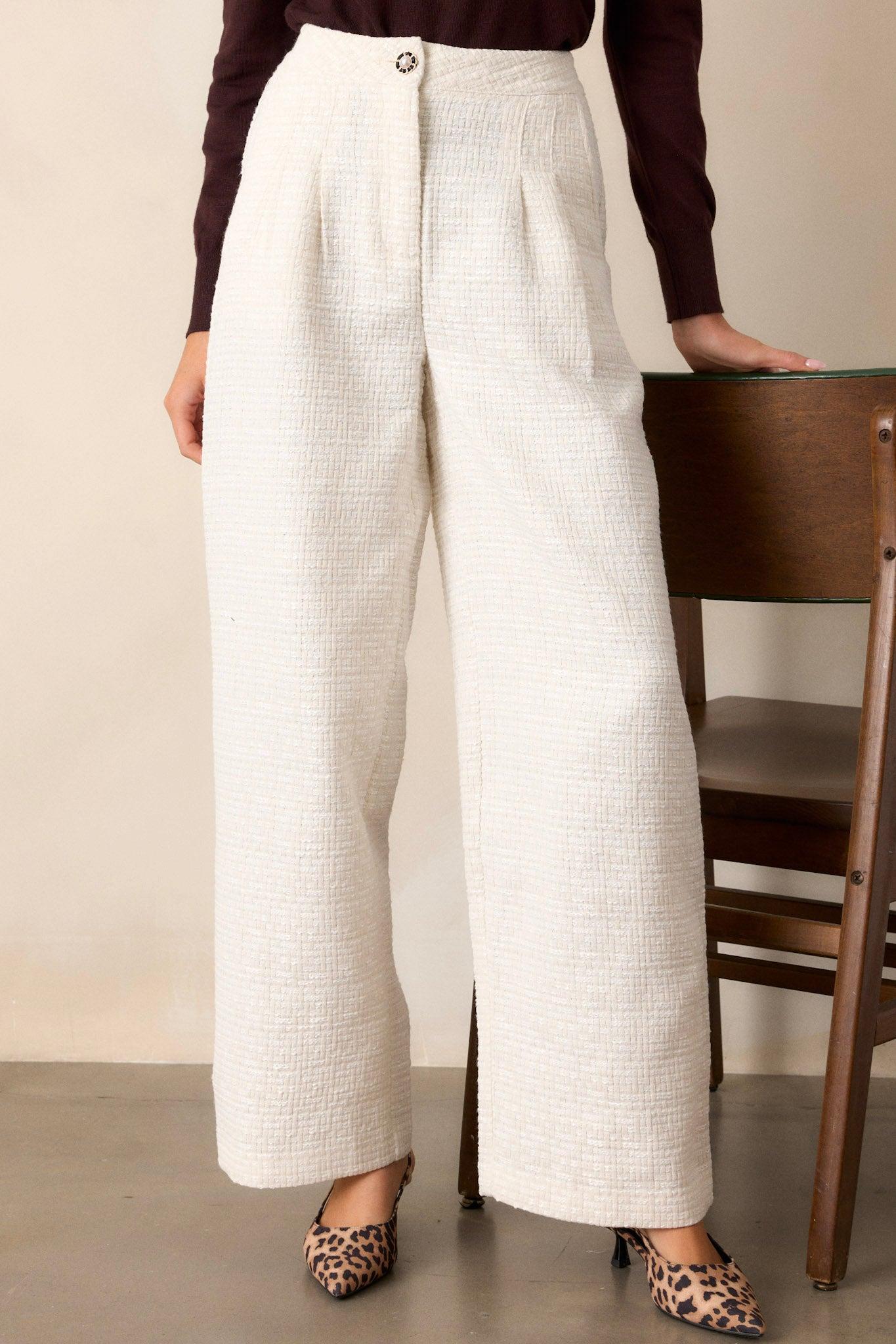 Glass Half Full Ivory Tweed Pants Product Image