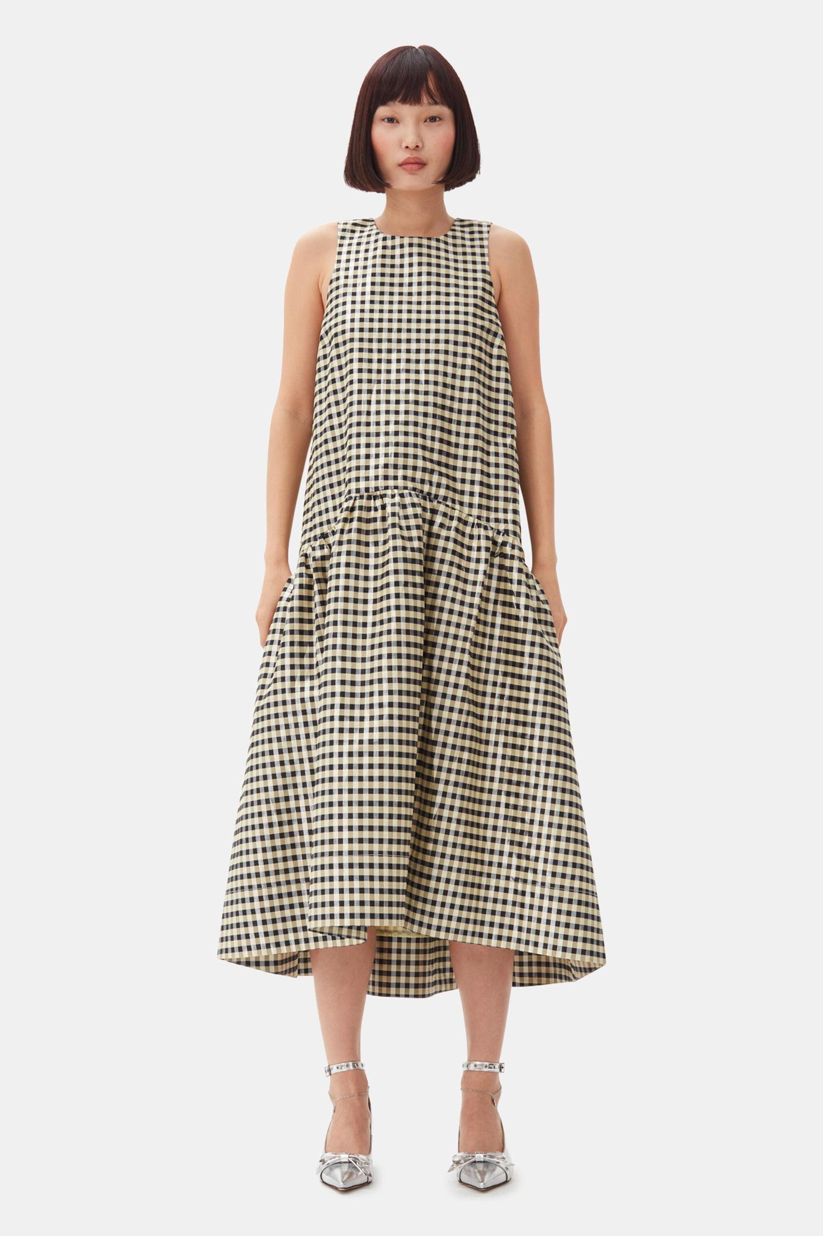 Shiny Check Jacquard Midi Dress Product Image