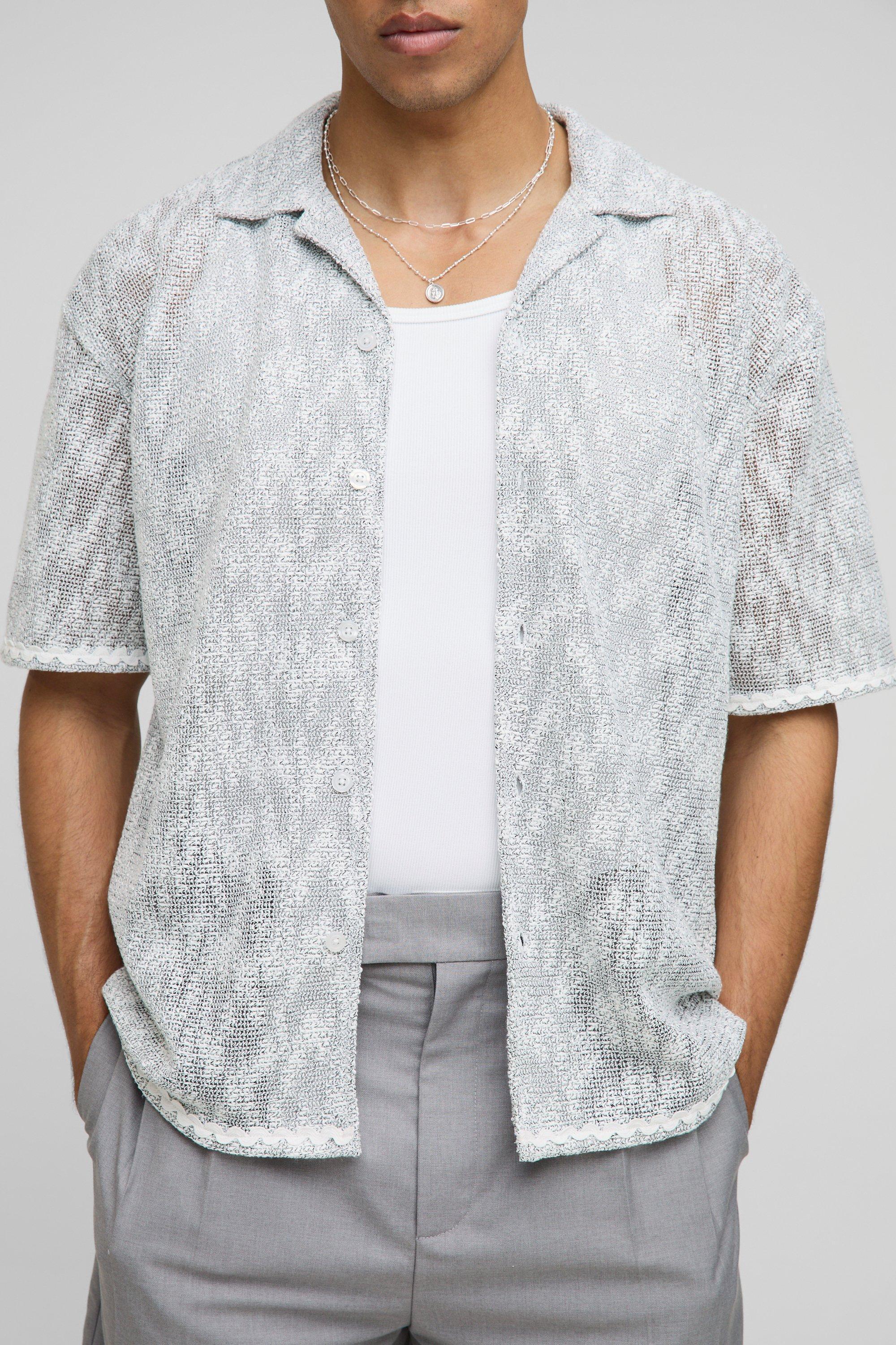 Oversized Dropped Revere Heavyweight Open Weave Shirt | boohooMAN USA Product Image