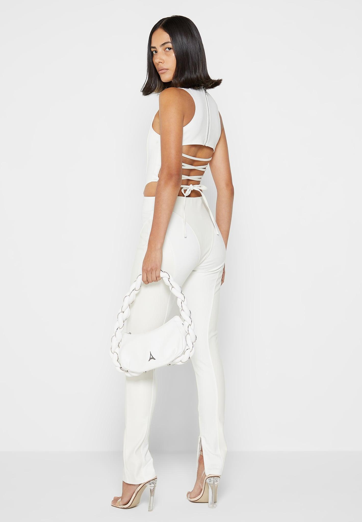 Leather Corset Lace Up Jumpsuit - Off White Female Product Image