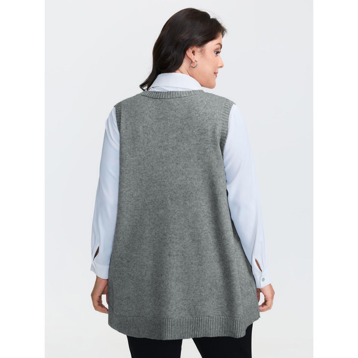 Plus Size A-Line Pockets V-Neck Pullover DarkGray Women Leisure Loose Sleeveless V-neck Casual Pullovers BloomChic 12/L Product Image