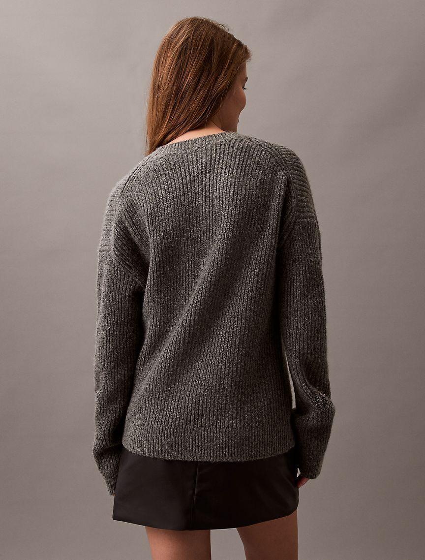 Ribbed Knit V-Neck Sweater Product Image