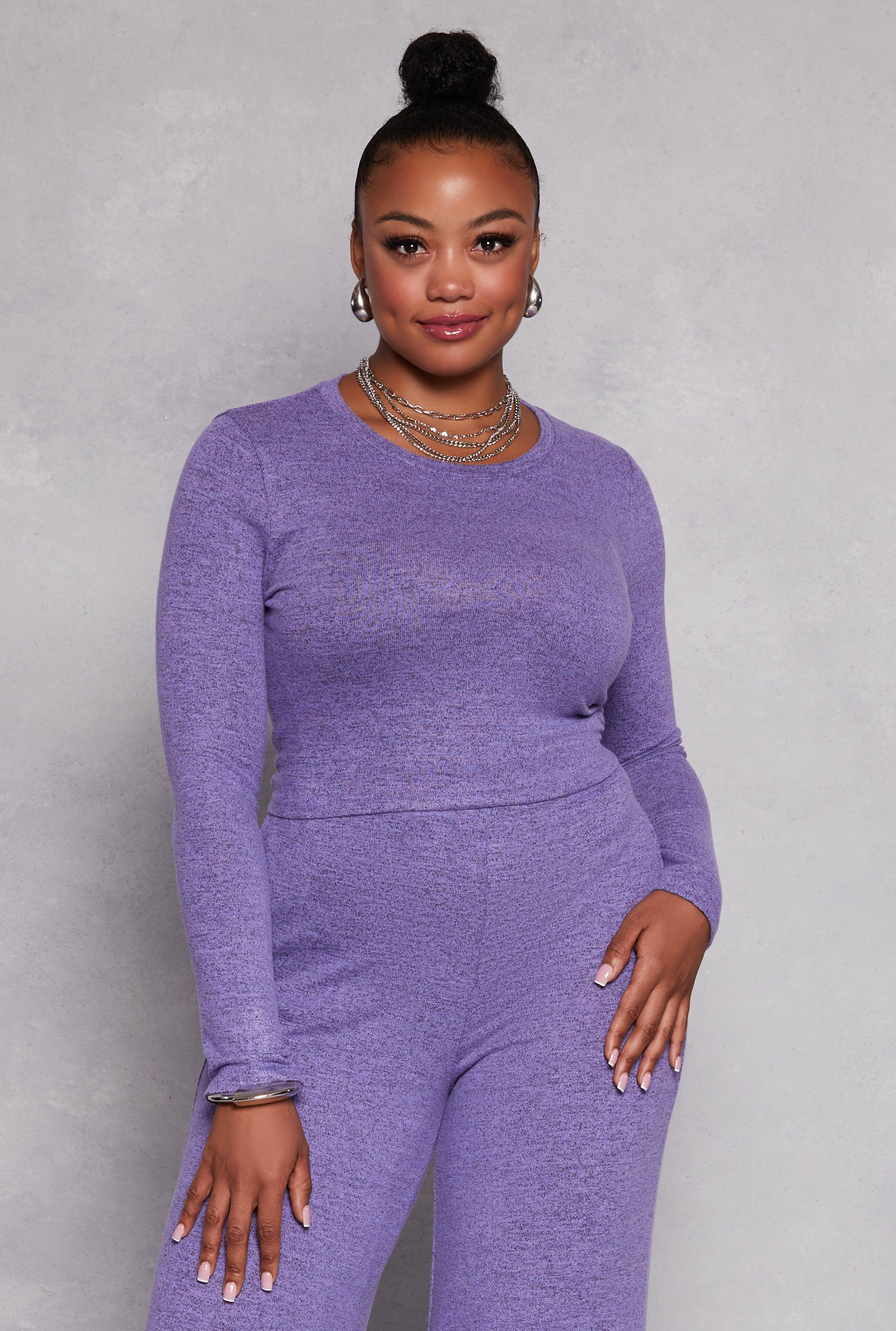 Womens Plus Size Brushed Knit Long Sleeve Crop Top Product Image